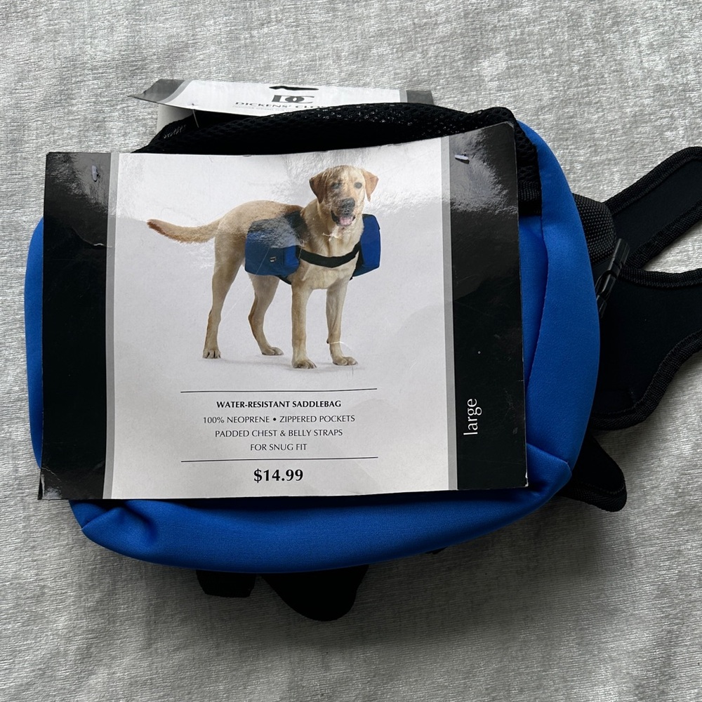 Dog Saddlebag by Dicken’s Closet Water-Resistant Blue Large NWT